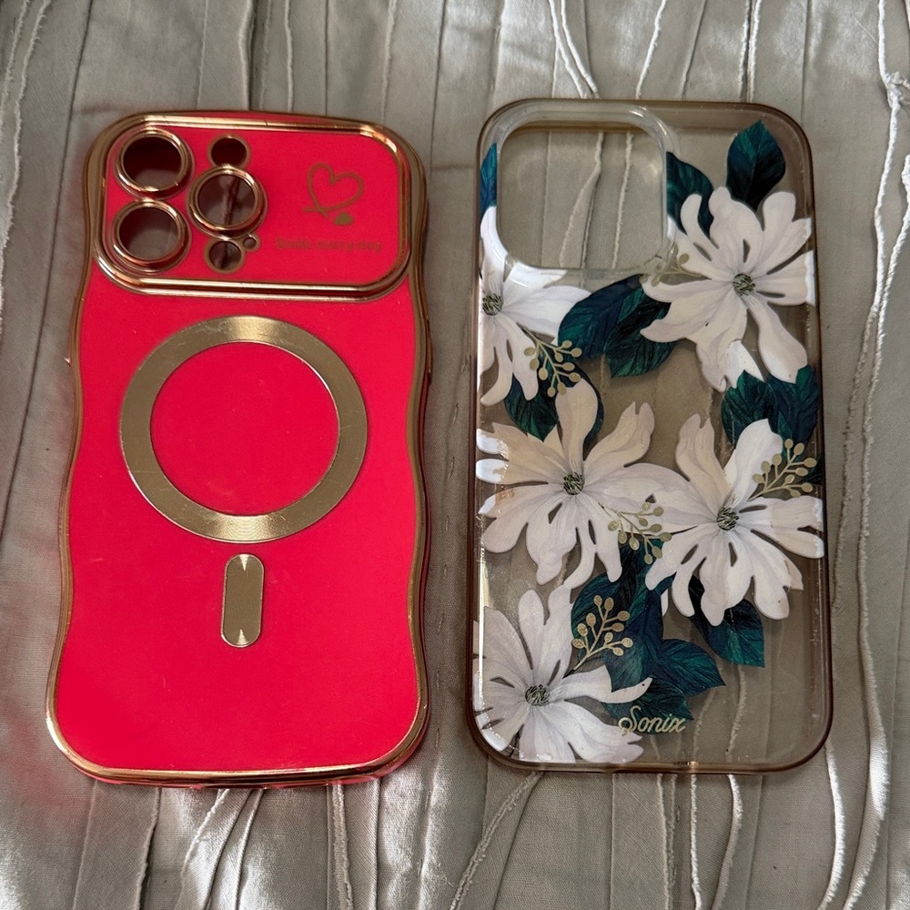 Sonix iPhone 14 Pro Max White Floral Mag Case & pink/gold case